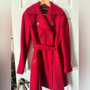Express  Double Breasted Belted Wool Blend Coat Small Red
